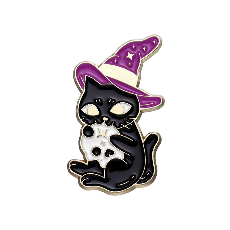 Witch Cats Enamel Pins Custom Black Kitten Spell Book Magic Potion Brooches Lapel Badges Gothic Animal Jewelry Gift for Friends