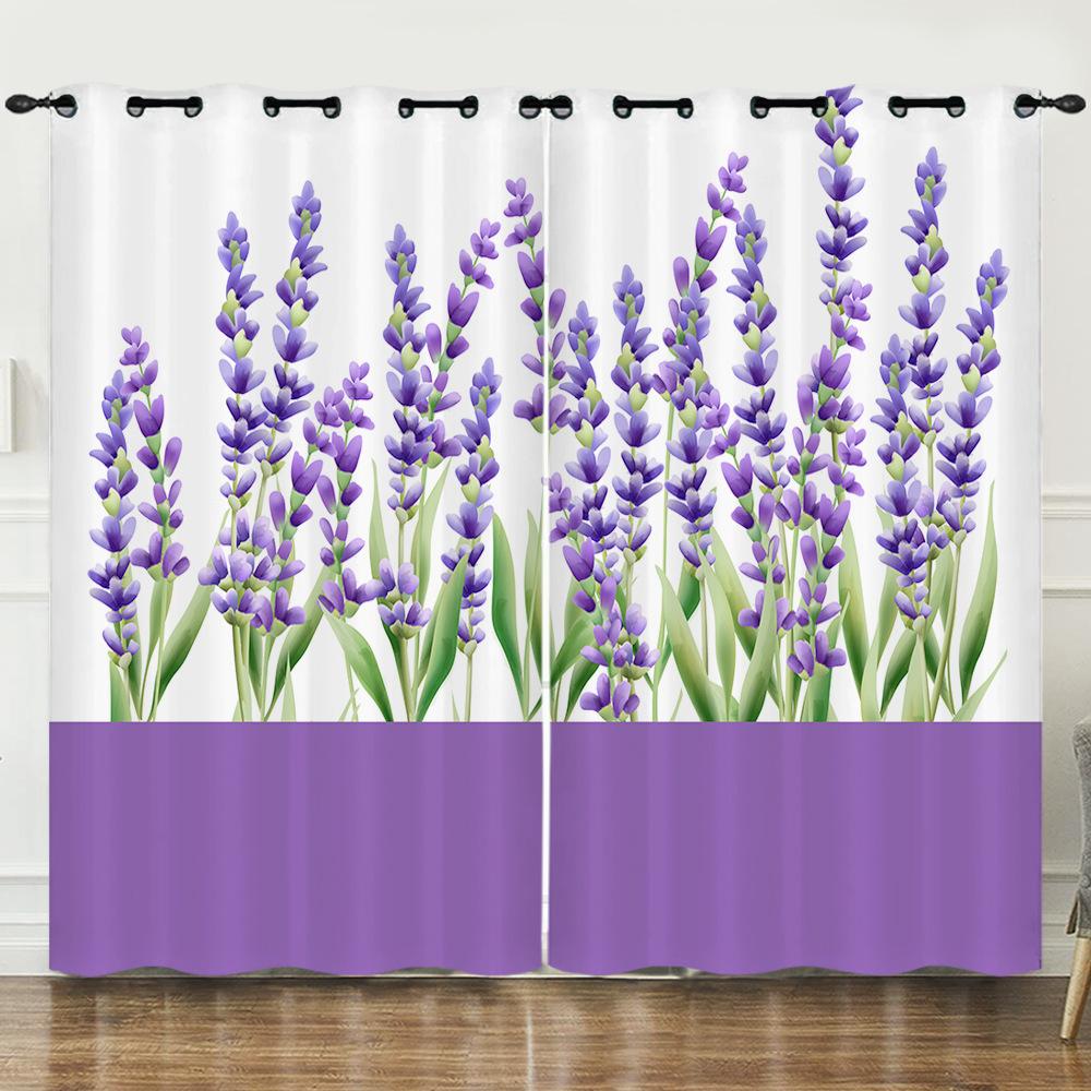 Штора Цветок Фиолетовый Лавандовый Цветок 3D Цифровая Печать Затемняющая Штора На Люверсах