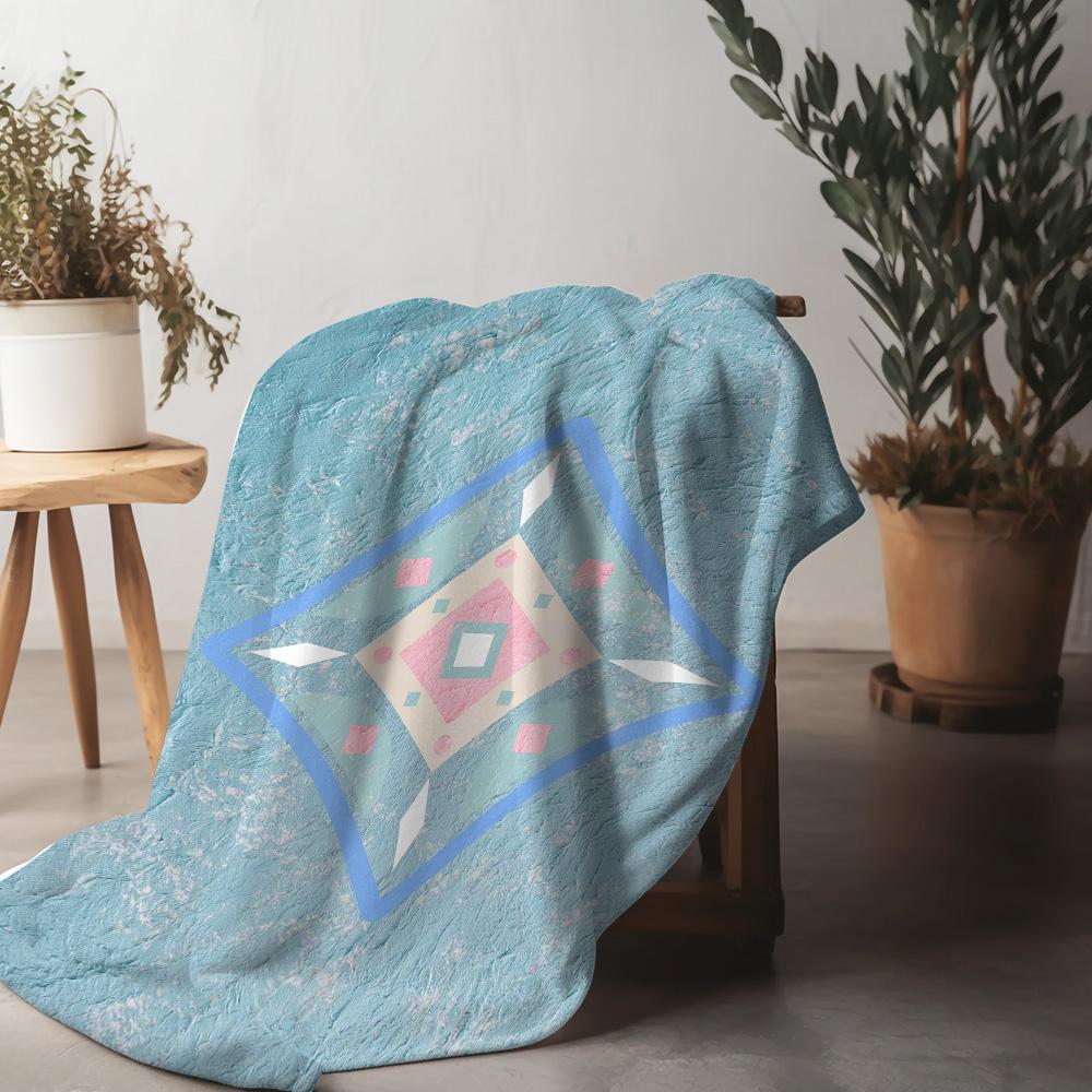 Irregular Geometric Turquoise Blue Abstract Pattern Throw Blanket Sofa Bed Cover Bedspread Decorative Throw Rug
