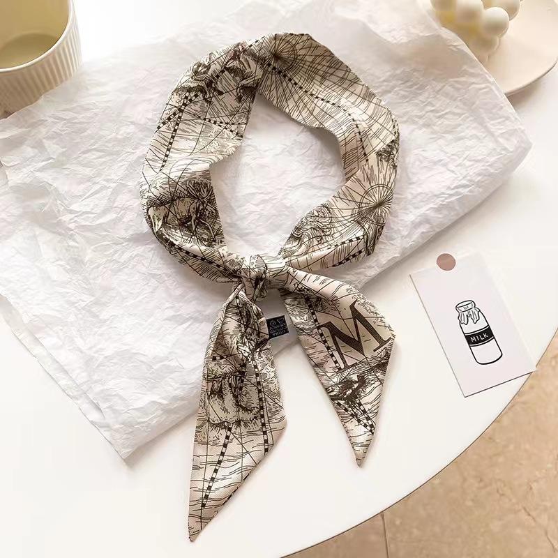 Маленький белый и нежно-зеленый шелковый шарф для женщин, тонкая лента, повязка на голову, резинка для волос, украшение для сумки, длинный