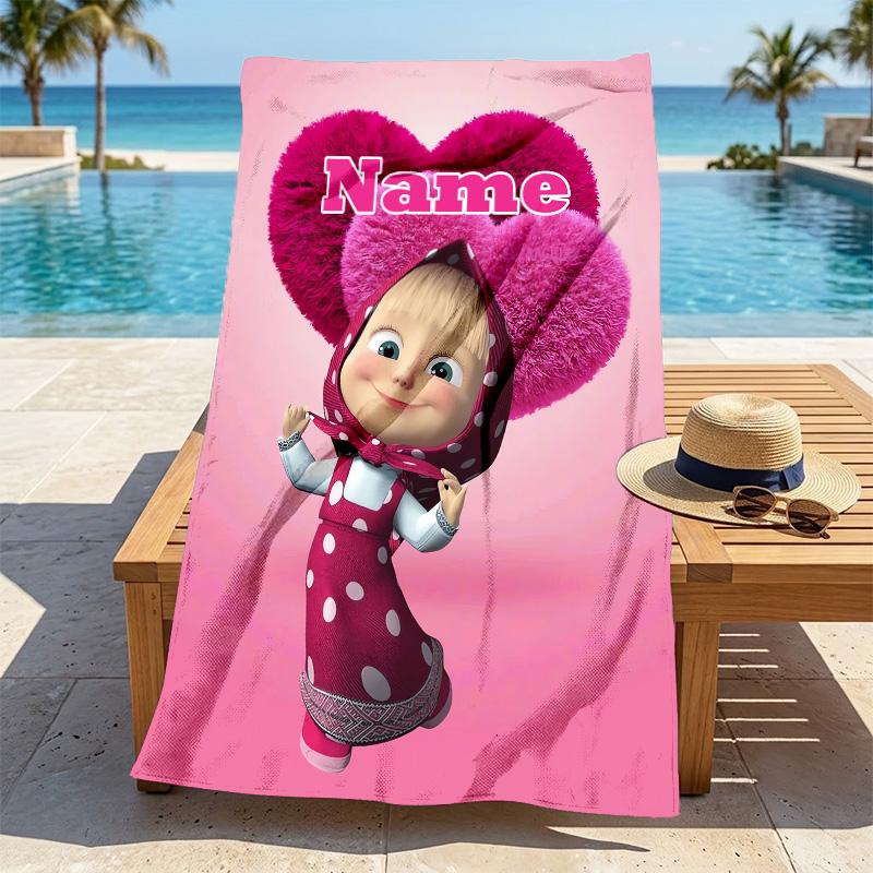 Custom Name Pink Heart Stylish Digital Printing Beach Towel Quick‑Drying Absorbent Blanket for Beach Pool Gym Travel