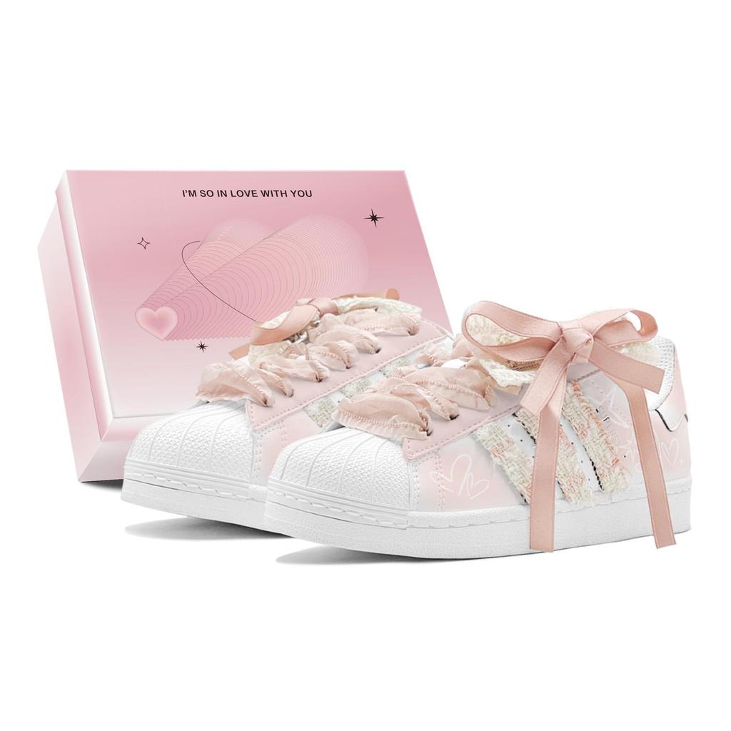 adidas Originals Superstar 2 Романтичный Подарок Низкие Повседневные Скейтбордические Кроссовки Унисекс Оранжевый Розовый IH8659(TeamS2-S-BOX)