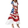 Женские повседневные модные платья с принтом ко Дню независимости, платья с коротким рукавом и V-образным вырезом