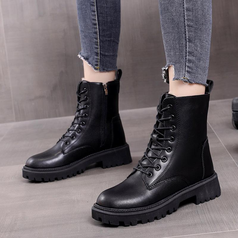 Fashion Winter Leather Women Winter Boots Thick Wool Warm Women High-heeled Genuine Boot High-quality Female Snow Boots Women Shoes