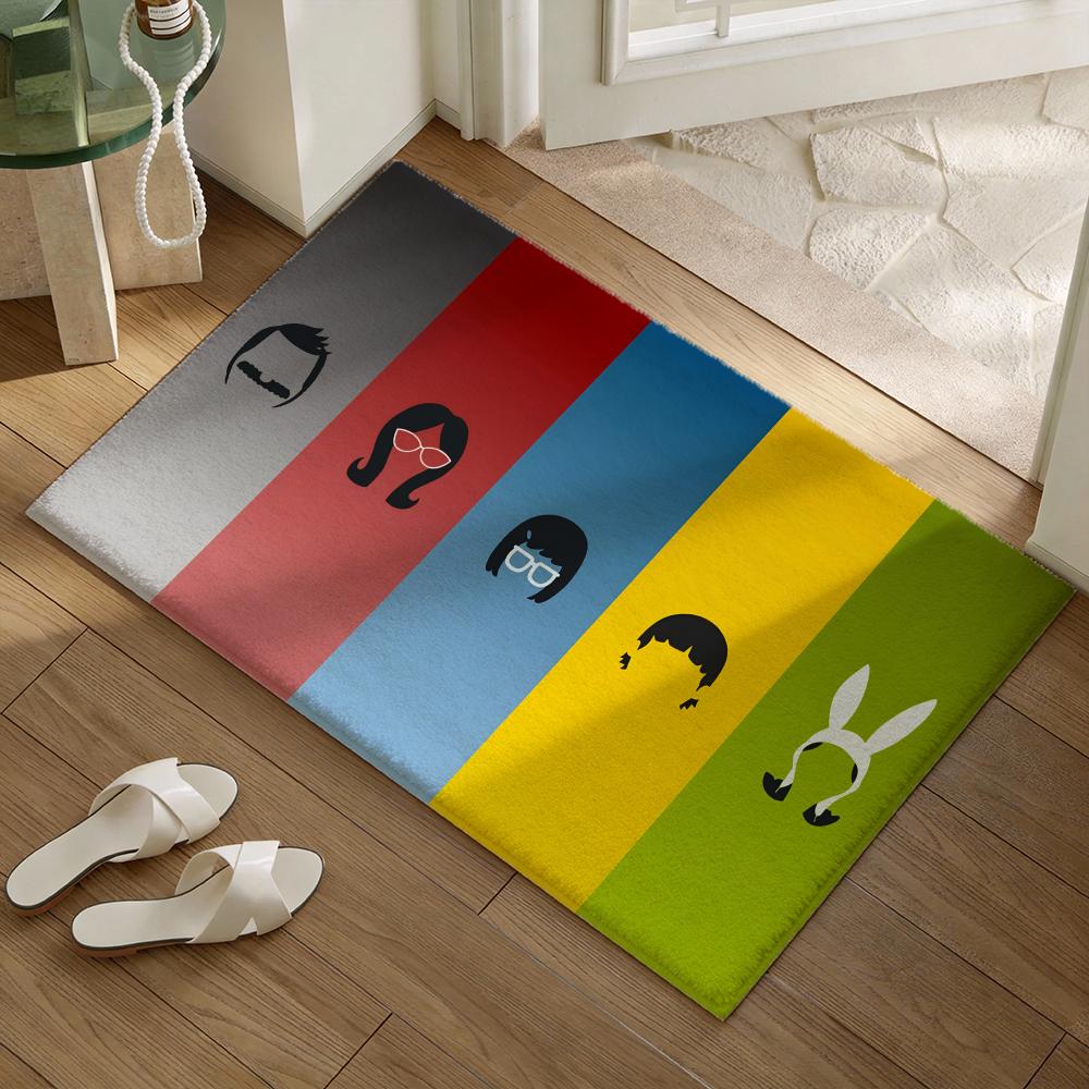 Cartoon Funny B-Bobs B-Burgers Floor Mat Soft Flannel Non-Slip Door Mat - Thickened Rug for Living Room Home Decor