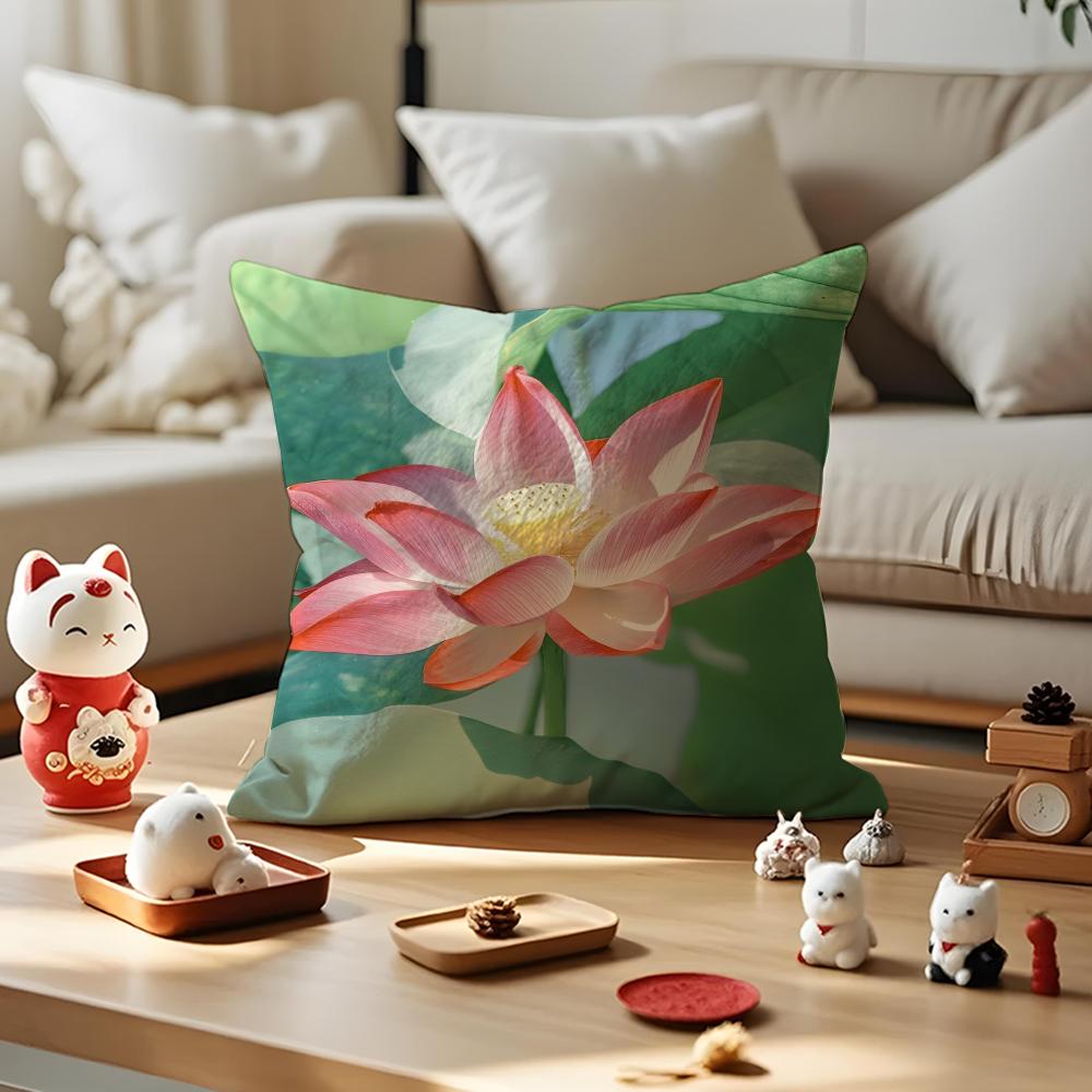 Fashion Lotus Cushion Cover Anti-dustmite Pillowcase Invisible Zipper Silky Short Plush Sofa Cushion Cover