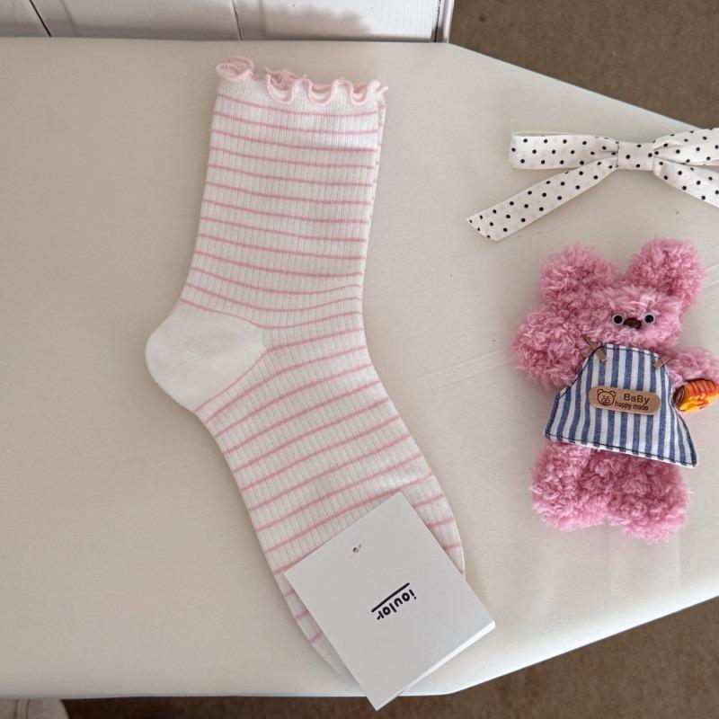 Female Spring and Summer Sweet Curled Fringe Boneless Cotton Socks