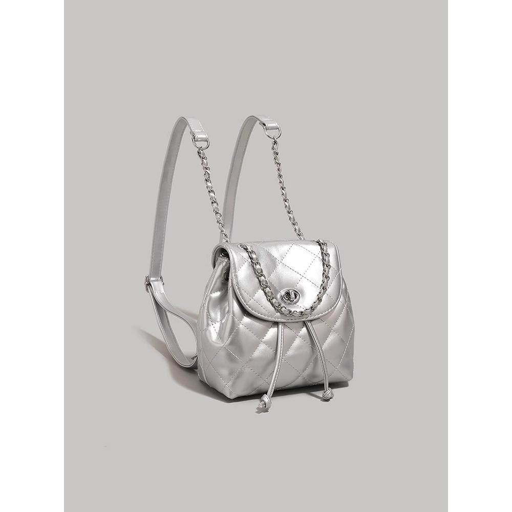 Niche Design Women's 2025 New Trendy Diamond Checkered Chain Bucket Bag High-end Texture Commuter Backpack Shoulder Bag