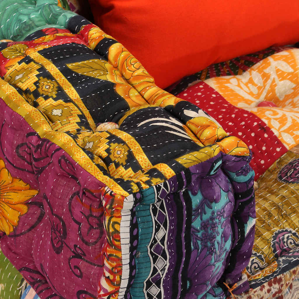 2 Seater Modular Pouf with Patchwork Fabric