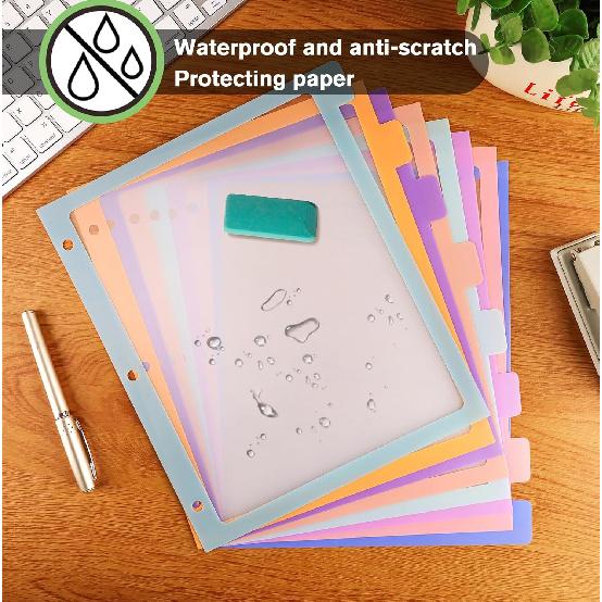 HABGP 2 Set 8 Tab Binder Dividers for 3 Ring, Plastic Binder Dividers with Tabs Letter Size Multicolor, Pastel Colors 3 Hole Punch Clear Page Folder