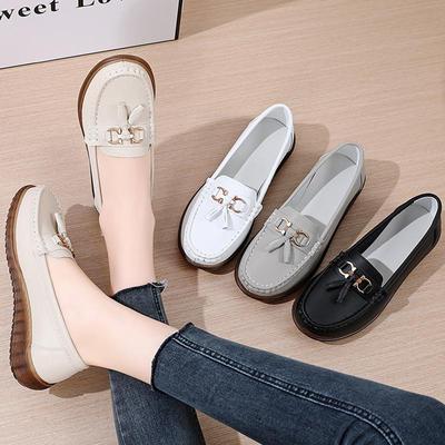 Весенне-осенняя женская повседневная обувь из металлической кожи с мягкой лапшой и мягкой подошвой, женская кожаная обувь