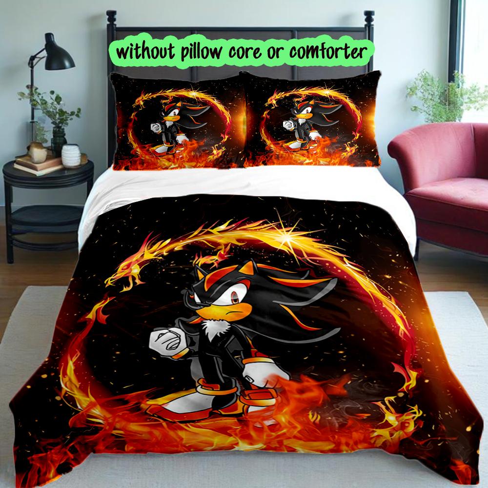 3pcs Sonic Duvet Cover Set, Home Printed Bedding Set, Breathable and Cozy Bedclothes Suitable For Festival Decor