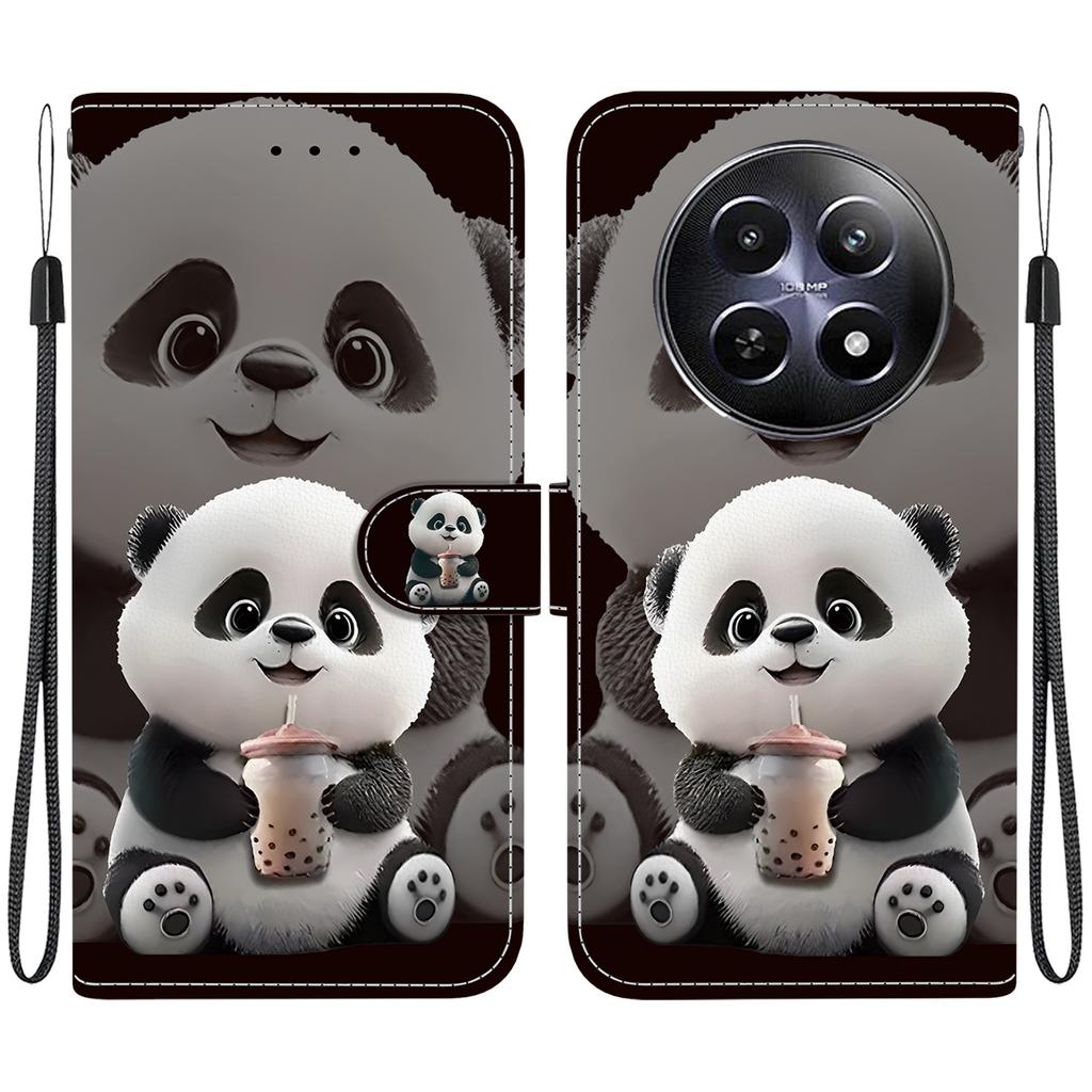 Чехол-книжка из искусственной кожи ручной работы для Realme 12 (5G/RMX3999) Противоскользящий ударопрочный чехол с ремешком на запястье и дизайнами в виде сердец/роз и кошек