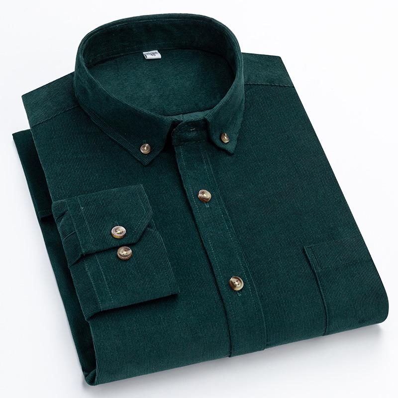Вельветовая зимняя рубашка из 100% хлопка для мужчин, теплая, с длинными рукавами, стандартная посадка, легкая в уходе, удобная мужская офисная уличная одежда, однотонная