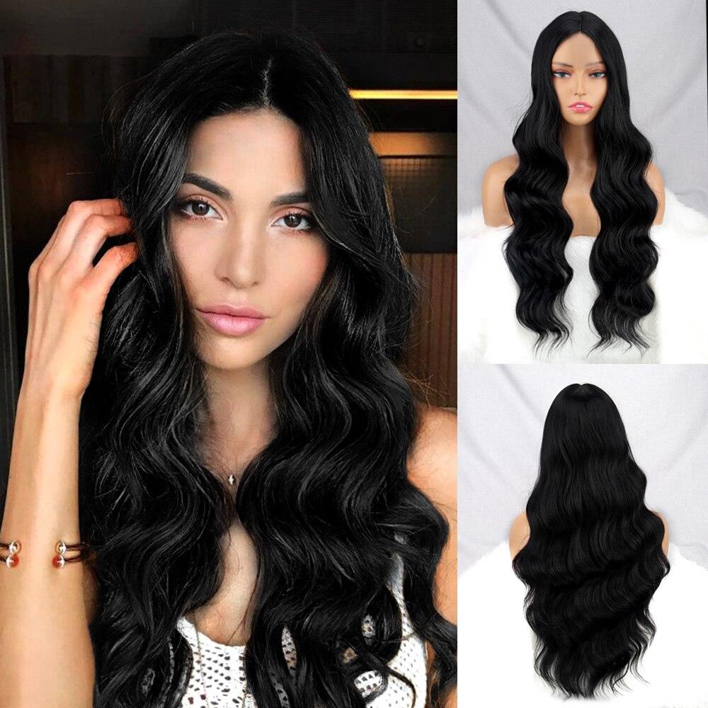 MISS WIG Women Fashion Long Body Wave Lace Front Ginger Orange Wig Without Bangs Synthetic Fiber Water Wave Wig Daily Wear