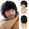 Synthetic Men Curly Wig Short Brown Black Blond Gray Hair With Bangs Natural Fluffy Hairstyle Cosplay Daily Use Heat Resistant Fiber Wigs