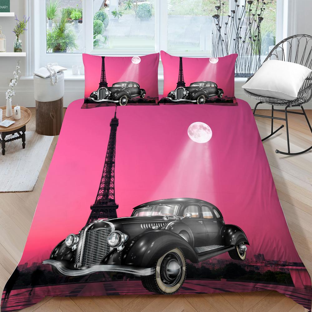 3D классический автомобильный комплект постельного белья с мультяшным автомобилем или поездом, пододеяльник и наволочка, 2/3 предмета, мягкое моющееся и быстросохнущее украшение для дома