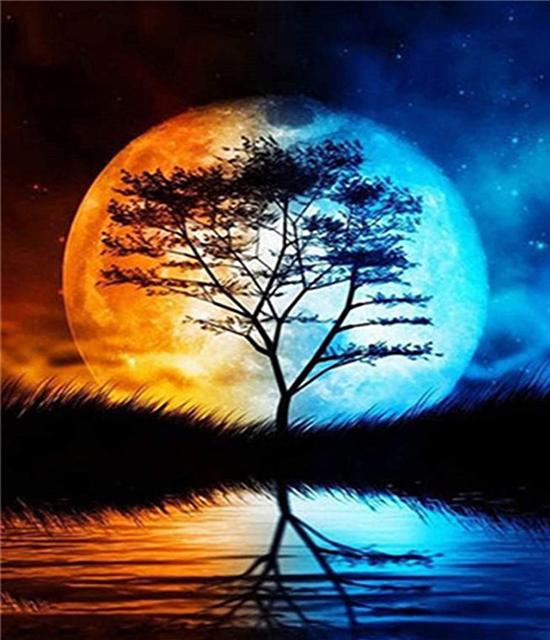 RUOPOTY Paint By Numbers Moon Wall Art Unique Gift DIY Frame Hand Painted Picture By Numbers Landscape For Living Room