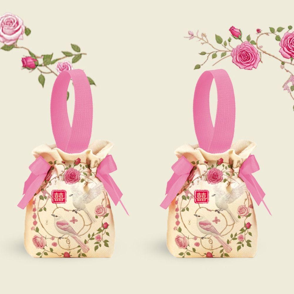 Свадебный мешочек для конфет с бантом Холщовая сумка в китайском стиле Милая маленькая сумочка на запястье Вечеринка
