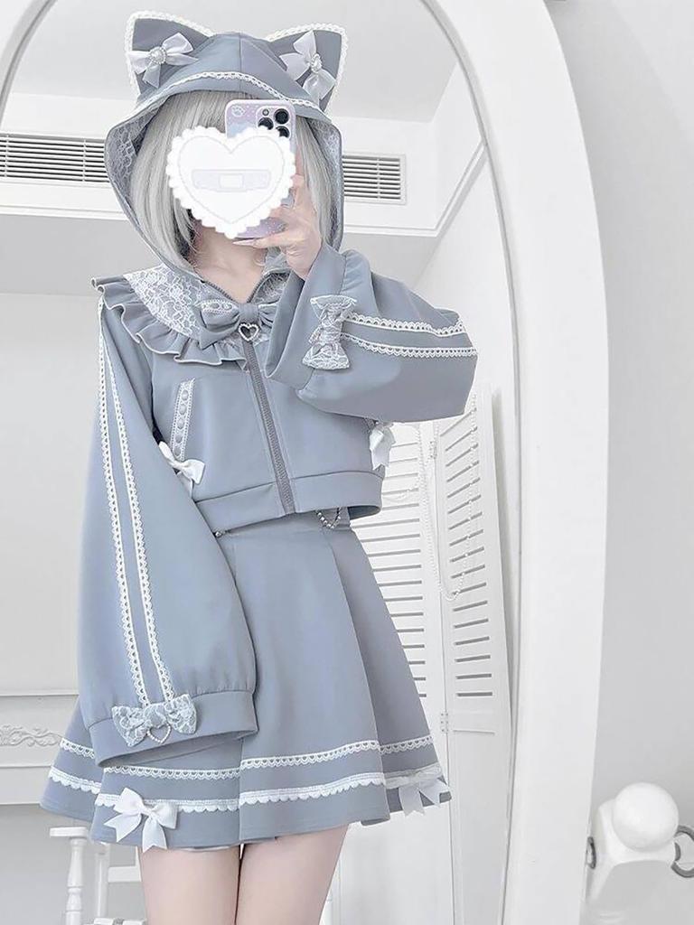 Jundakara Cosplay Costume Set with Lace and Cat and Perfect for and Korean Lolita Includes and Light Size 3-Piece Ears, Ribbons, Ruffles, Subculture,