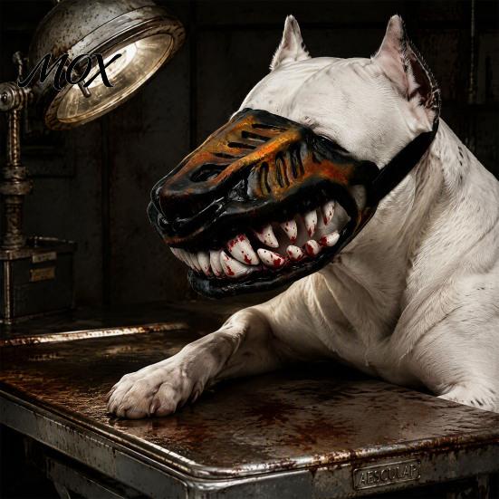 Funny Animal Headpiece Hell Hound Muzzle for Dogs, Scary Natural Latex Beast Costume Mask Seasonal Pet with Adjustable Straps, Halloween Party Cosplay