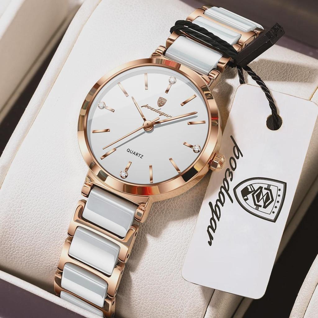 POEDAGAR Womens Ceramic Watch Luxury Shinning Diamond Watch for Women Analog Quartz Ladies Watches Casual Waterproof Wristwatch Reloj Para Mujer
