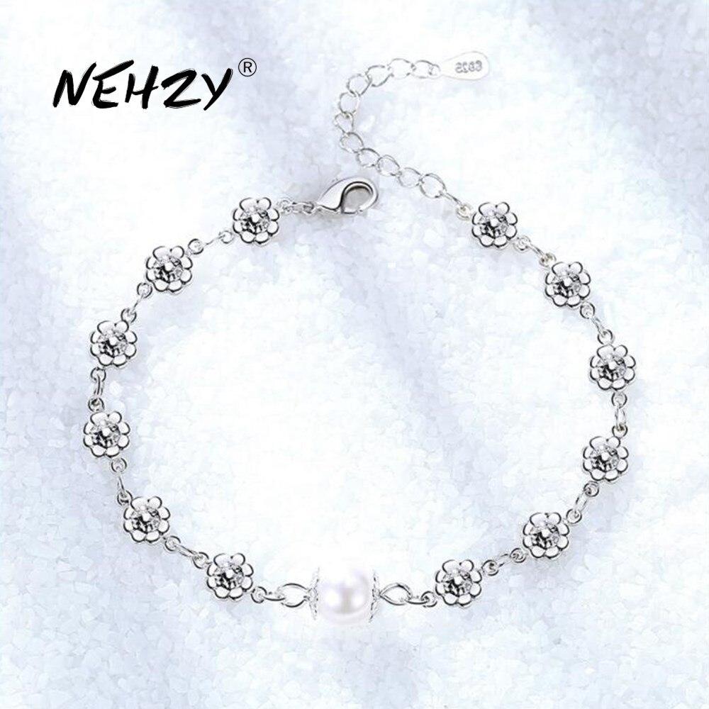 925 Sterling Silver Jewelry Bracelet High Quality Retro Fashion Woman Pearl Flower Type DIY Bracelet Length 21.5CM