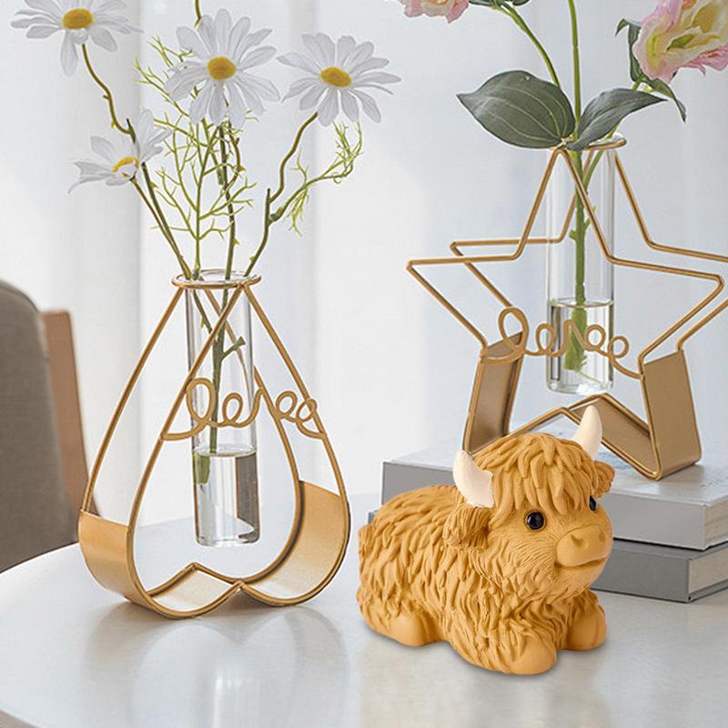 Статуэтка шотландской коровы, фермерская скульптура животного, украшения, милая фигурка, настольное полимерное животное, ландшафтное украшение для дома