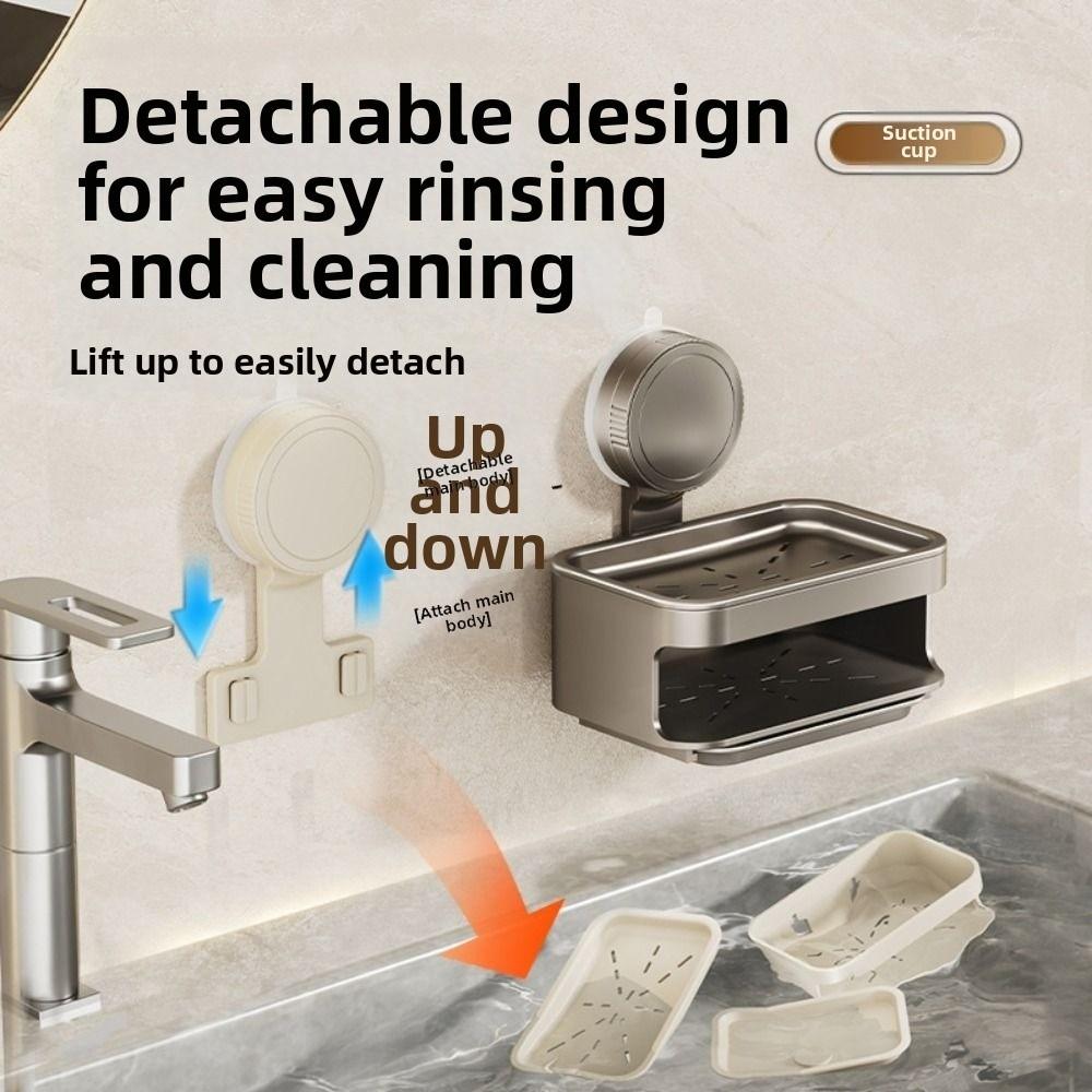 Detachable Self Draining Soap Holder Space Saving Soap Drain Box Suction Cup Soap Dish  Washroom