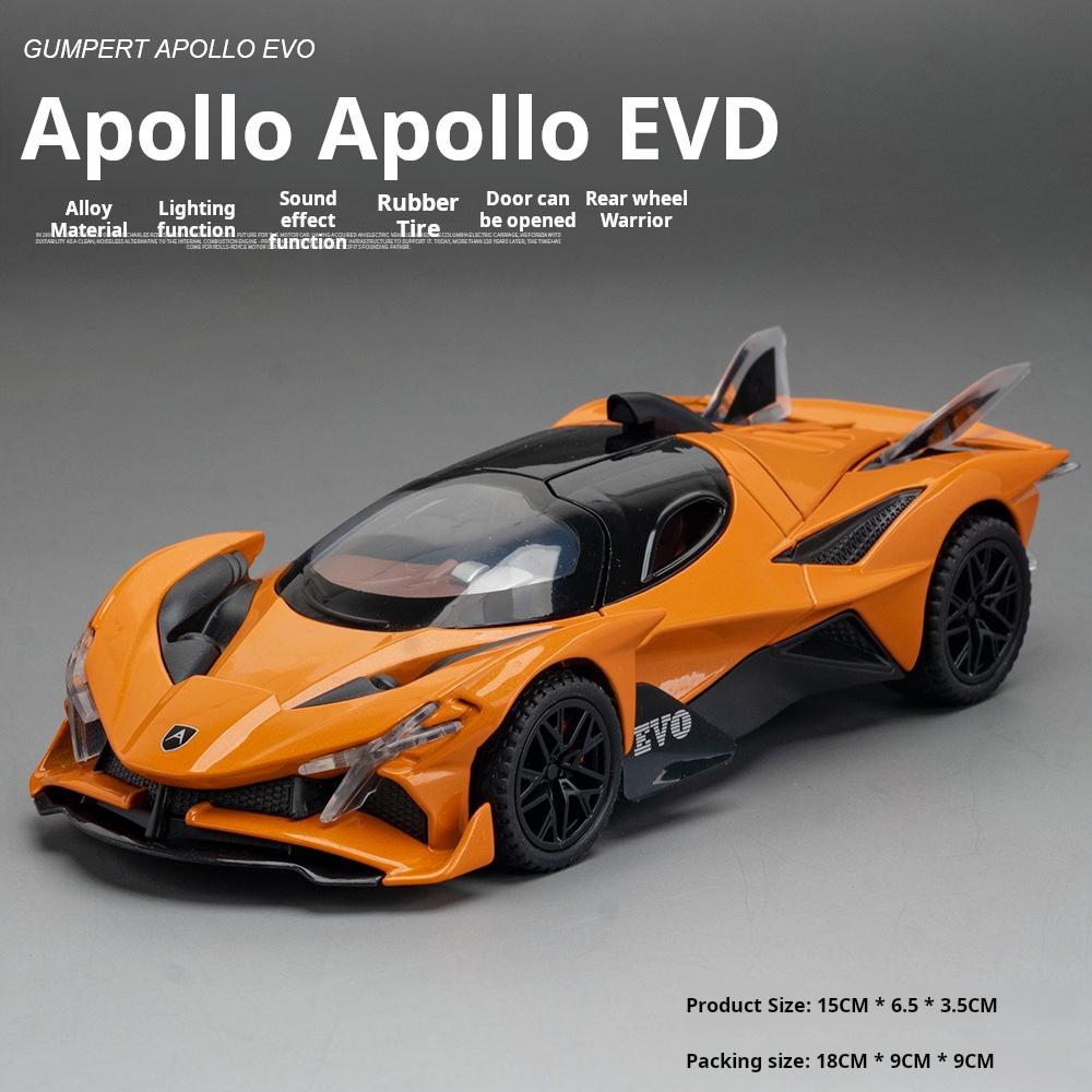 Модели игрушечных машинок Apollo EVO в масштабе 1/32, литые из сплава, спортивные автомобили, инерционные, со звуком и светом, 2 открывающиеся двери, гоночные автомобили, подарок для ребенка