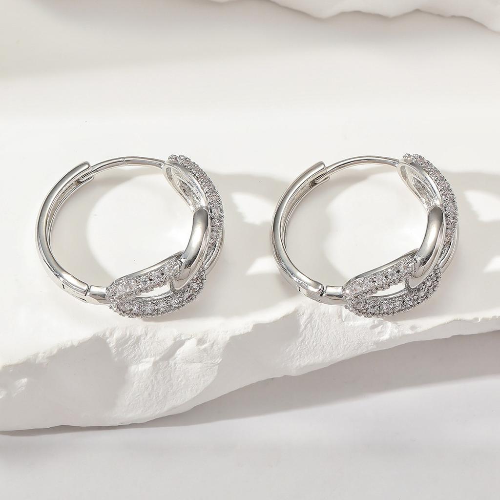 Round Link Chains Hoop Earrings for Women Gold Silver Color Female CZ Small Ear Buckle Bridal Wedding Daily Party Jewelry Gifts
