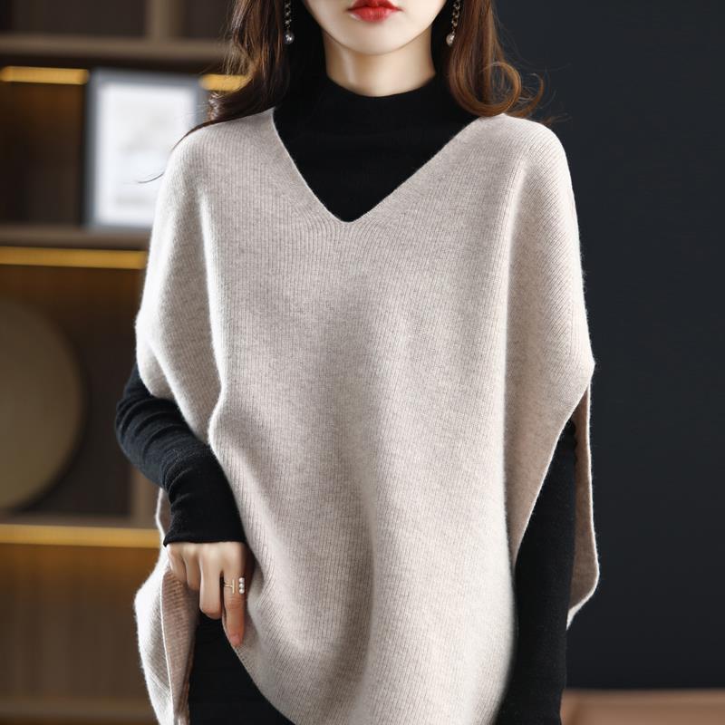 Lazy Style Korean Women Vintage All-match Sweater Vest Spring Autumn Fashion Batwing Sleeve V-Neck Loose Casual Knit Pullovers