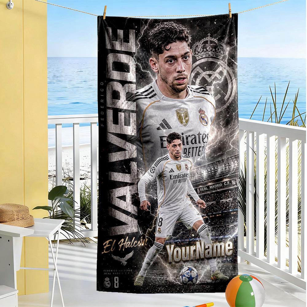 Real Madrid Customize Text Beach Towel High Absorbency & Quick-Dry Portable for SwimmingBeachCamping Travel Beach AccessoriesGym