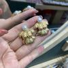 Серьги-гвоздики с металлическим ветром и простыми цветами, серьги-гвоздики с двойными лепестками и жемчугом, покрытые медью, из настоящего золота