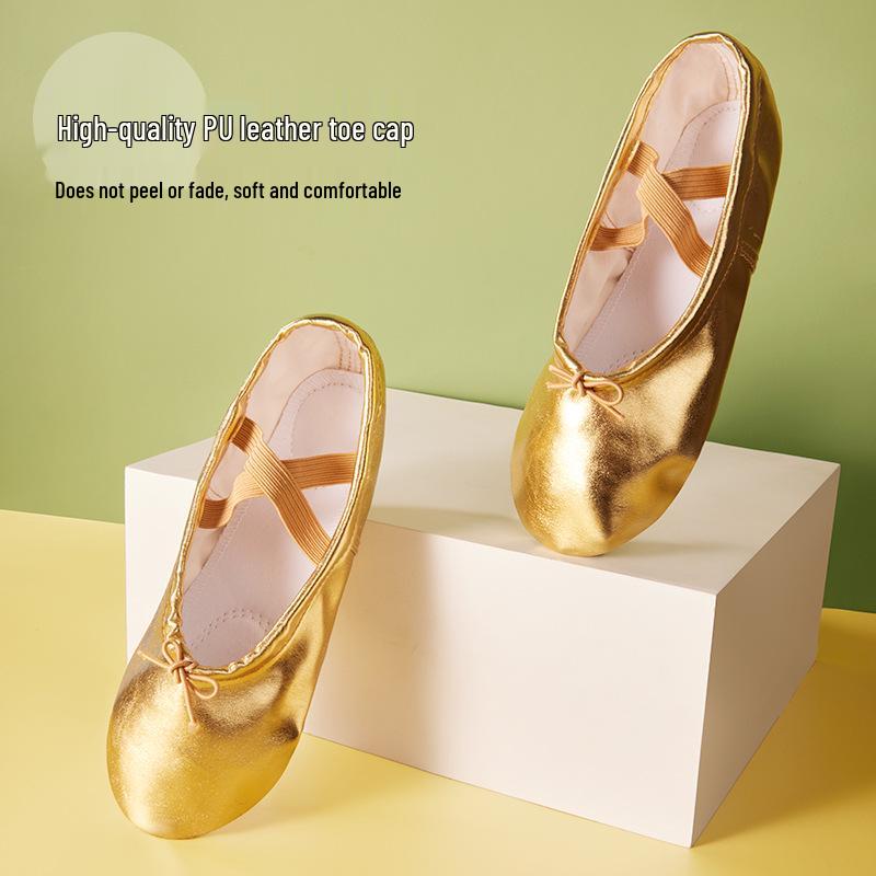 Children's Soft Sole PU Leather Dance Shoes, Women's Gold/Silver Yoga Ballet Shoes