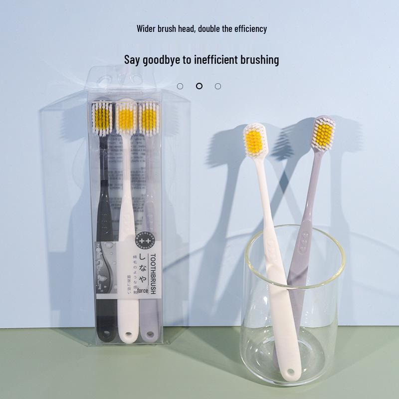 Adult 3-Pack High-End Korean Couple Soft Bristle Wide Head Toothbrush for Daily Use