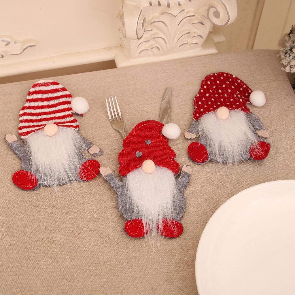 Rudolph Christmas Gnome Cutlery Set: No-Face Old Man Knife & Fork with Bag