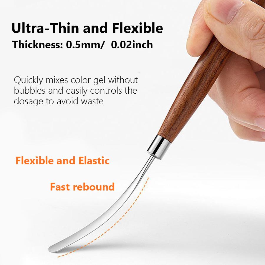Палочка для смешивания геля для ногтей, шпатель из нержавеющей стали с деревянной ручкой для смешивания гель-лака и основы под макияж
