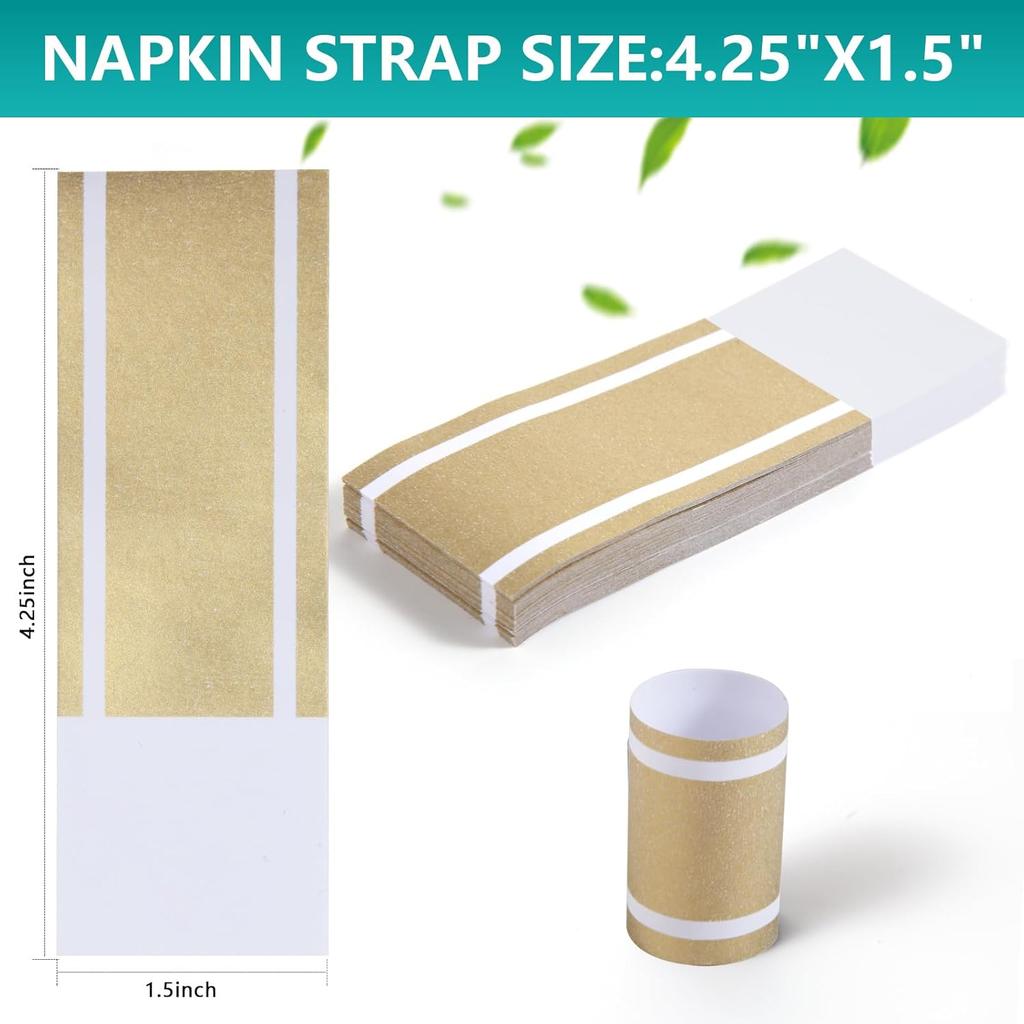 Gold Napkin Bands, Paper Napkin Rings Self Adhesive,Silverware Wraps Bands,Table Setup Wedding Event Party Supply,200 Pcs/Gold,NB-200-1Gold