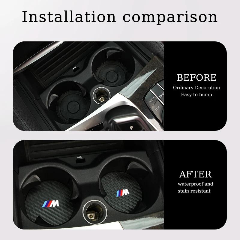 BAAK1 New 2025 Car Coaster Carbon Fibre Waterproof Bottle Cup Holder Anti-slip Mats For BMW M X1 X3 X5 X6 X7 E30 E90 M3 E84 E83 F25 E9