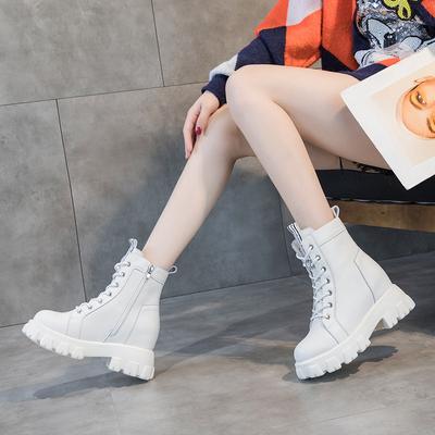 Осенние новые женские ботинки из натуральной кожи с толстой подошвой, увеличивающей рост, стелькой, повседневные, с боковой молнией, небольшого размера, женские ботинки