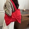 Practical Everyday Oversized Bows Accent Nylon Shoulder Bag Large Capacity Wear Resistant Lightweight for Comfort  White