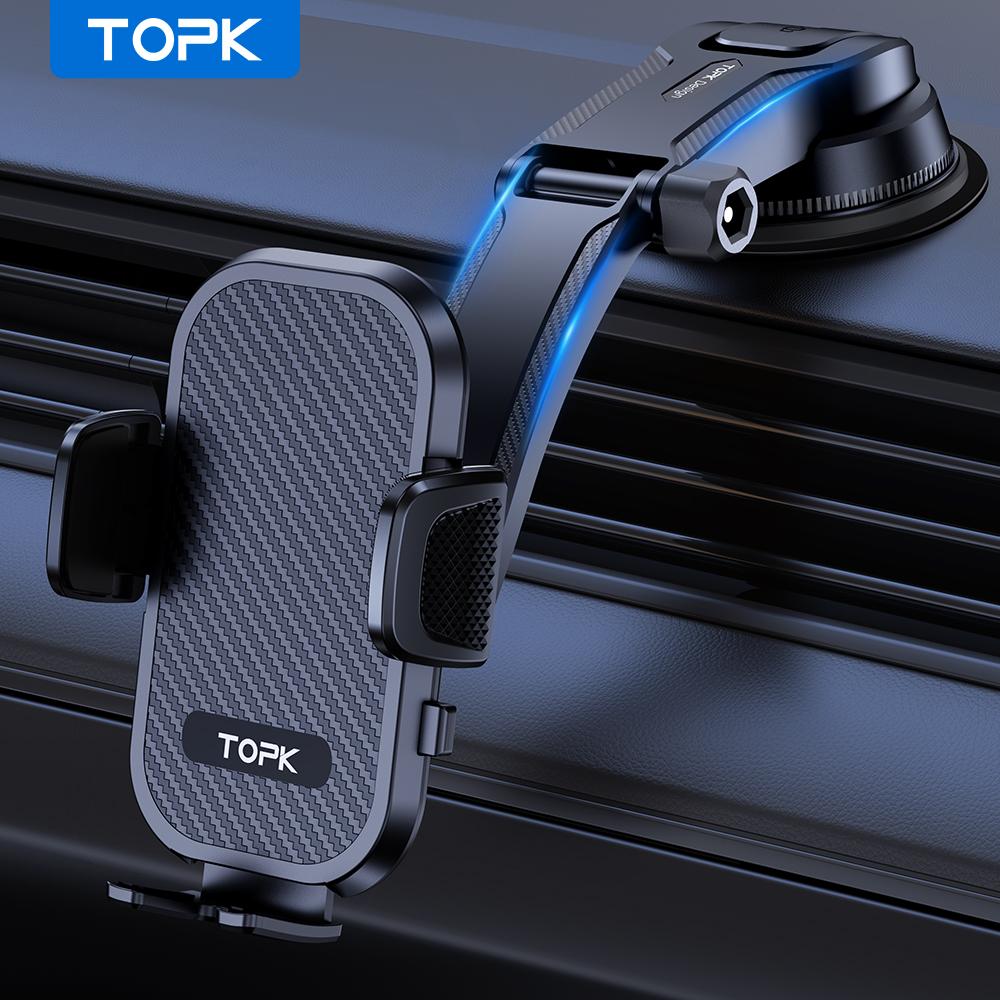 TOPK Car Phone Holder Air Vent Suction Cup Mount Stand for iPhone Samsung Xiaomi, Universal Mobile Support GPS Bracket