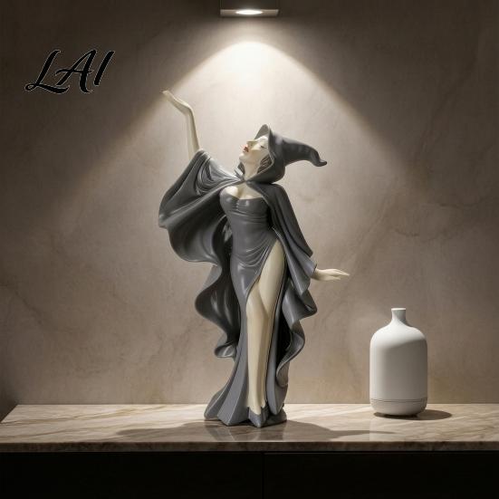 Stylized Resin Sculpture Mysterious Black Cloak Witch Queen Statue Gothic Elegant Female Premium Interior Decor Figurine Dark Art for Entryway