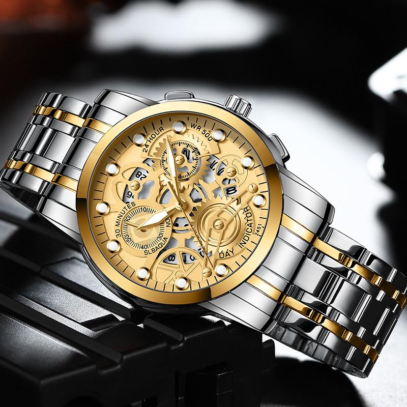 VA VA VOOM Brand Men Watch 41mm Fashionable Hollow Dial 3Bar Waterproof Black Stainless Steel Quartz Movement Man Watches reloj