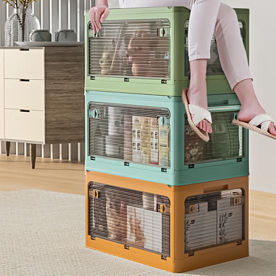 Storage Organizer High Capacity Strong Load Bearing Translucent with Handle Foldable Closets Lockers Folding Organizer Box Household Products