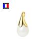 Compagnie Générale Des Perles - Genuine Pear Cultured Pearl Flower Pendant 9-10 Mm - 18 Carat Yellow Gold - Women's Jewelry