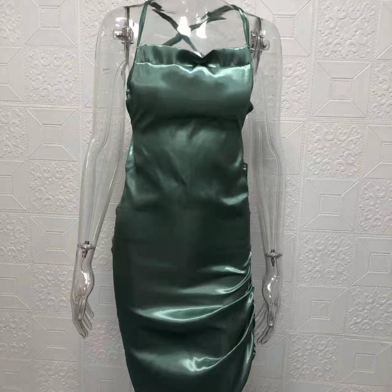 Летнее новое модное облегающее сексуальное платье на бретелях для женщин с открытой спиной, бандажное, однотонное атласное вечернее клубное платье для женщин, элегантное плиссированное повседневное женское платье 26453