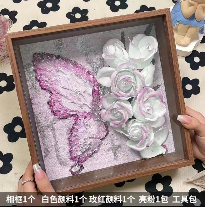 Текстура Холст Масляная Живопись Бабочка Роза Ручная Роспись Фоторамка Материалы для DIY Минималистичный Декор Стены Входной Зоны Дома