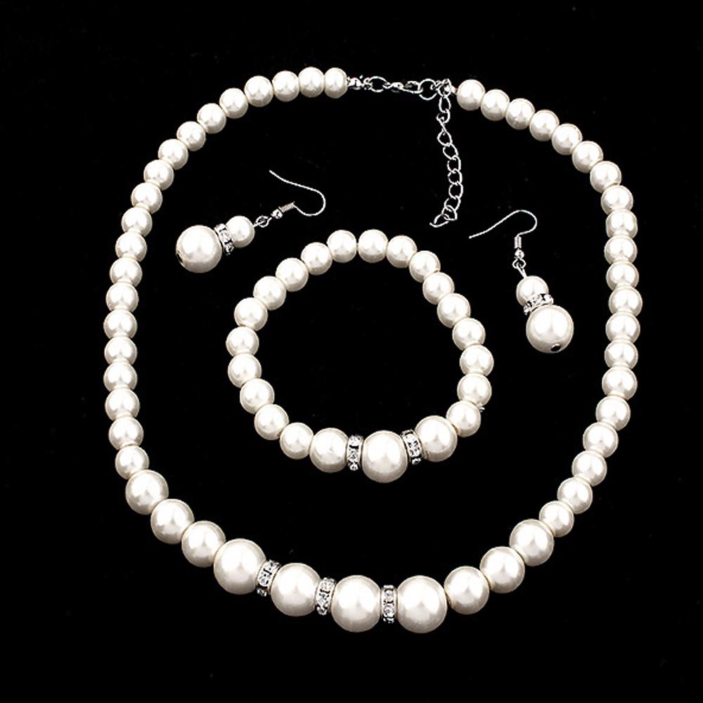 Natural Pearl Necklace Bracelet Earrings Fashion Jewelry Set